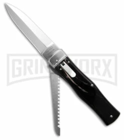 Mikov 241 Predator Dark Horn Automatic Lever Lock Knife W/ Saw & Pocket Clip