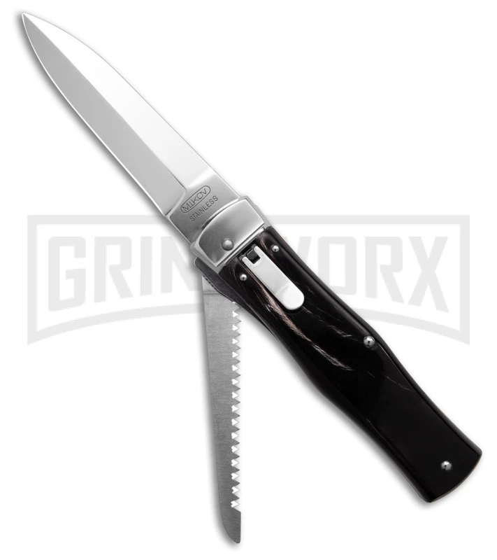 Mikov 241 Predator Dark Horn Automatic Lever Lock Knife W/ Saw & Pocket Clip 3 Mikov 241 Predator Dark Horn Automatic Lever Lock Knife W/ Saw & Pocket Clip