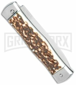 Mikov 241 Predator Double Bolster Stag Automatic Leverlock Knife -Hot Sale Euro Knife Store Mikov 241 Predator Double Bolster Leverlock Auto Stag Polish BHQ 104173 jr side large