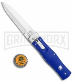 Mikov 241 Predator ABS Blue Automatic Leverlock Knife - Satin Plain -Hot Sale Euro Knife Store Mikov 241 Predator LL Auto Blue Pocket Clip Polish BHQ 117572 jr bottlecap large