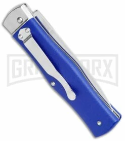 Mikov 241 Predator ABS Blue Automatic Leverlock Knife - Satin Plain -Hot Sale Euro Knife Store Mikov 241 Predator LL Auto Blue Pocket Clip Polish BHQ 117572 jr side large