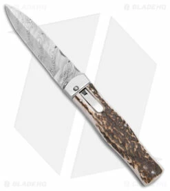 Mikov 241 Predator Lever Lock Auto Knife Brown Stag (3.75" Damascus)
