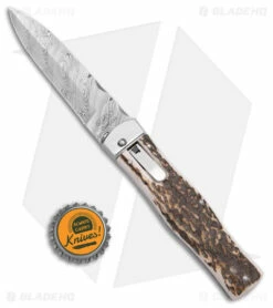 Mikov 241 Predator Lever Lock Auto Knife Brown Stag (3.75" Damascus) -Hot Sale Euro Knife Store Mikov 241 Predator LL Auto Stag Damascus BHQ 170790 jr bottlecap