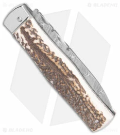 Mikov 241 Predator Lever Lock Auto Knife Brown Stag (3.75" Damascus) -Hot Sale Euro Knife Store Mikov 241 Predator LL Auto Stag Damascus BHQ 170790 jr side