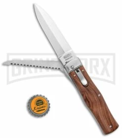 Mikov 241 Predator Wood Automatic Leverlock Knife W/ Saw - Pocket Clip -Hot Sale Euro Knife Store Mikov 241 Predator LL Auto Wood Saw Satin BHQ 124401 jr bottlecap large