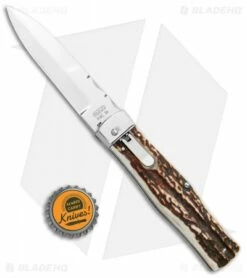 Mikov 241 Predator Lever Lock Bayo Automatic Knife Stag File Work (3.75" Satin) -Hot Sale Euro Knife Store Mikov 241 Predator LL Bayo Auto Stag File Work Satin BHQ 104172 jr bottlecap