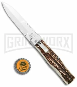 Mikov 241 Predator Stag Automatic Lever Lock Knife File Work - Bayo -Hot Sale Euro Knife Store Mikov 241 Predator LL Bayo Auto Stag File Work Satin BHQ 104172 jr bottlecap large