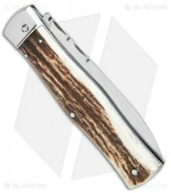 Mikov 241 Predator Lever Lock Bayo Automatic Knife Stag File Work (3.75" Satin) -Hot Sale Euro Knife Store Mikov 241 Predator LL Bayo Auto Stag File Work Satin BHQ 104172 jr side