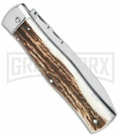 Mikov 241 Predator Stag Automatic Lever Lock Knife File Work - Bayo -Hot Sale Euro Knife Store Mikov 241 Predator LL Bayo Auto Stag File Work Satin BHQ 104172 jr side large