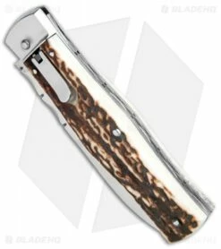 Mikov 241 Predator Lever Lock Bayo Automatic Knife Stag File Work (3.75" Satin) -Hot Sale Euro Knife Store Mikov 241 Predator LL Bayo Auto Stag File Work Satin BHQ 104172 jr spine