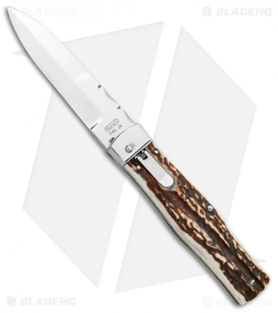 Mikov 241 Predator Lever Lock Bayo Automatic Knife Stag File Work (3.75" Satin) -Hot Sale Euro Knife Store Mikov 241 Predator LL Bayo Auto Stag File Work Satin BHQ 104172 jr