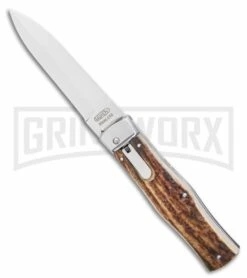 Mikov 241 Predator Stag Automatic Lever Lock Knife Pocket Clip