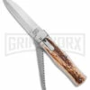 Mikov 241 Predator Stag Horn Lever Lock Automatic Knife W/ Saw - Polish Plain -Hot Sale Euro Knife Store Mikov 241 Predator Lever Lock Automatic Knife w Saw Stag horn 3in Polish BHQ 174804 td large