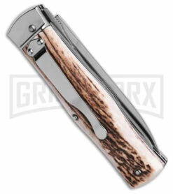 Mikov 241 Predator Stag Automatic Lever Lock Knife W/ Saw & Pocket Clip -Hot Sale Euro Knife Store Mikov 241 Predator Lever Lock Automatic Knife w Saw and Clip Stag 3.75in Polish BHQ 183428 hd side large