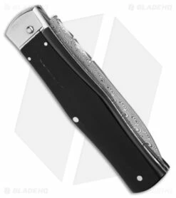 Mikov 241 Predator Lever Lock Automatic Knife Dark Buffalo Horn (4" Damascus) -Hot Sale Euro Knife Store Mikov 241 Predator Leverlock AK Dark Buffalo Horn 4in Damascus BHQ 176156 td side