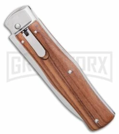 Mikov 241 Predator Wood Automatic Leverlock Knife Pocket Clip -Hot Sale Euro Knife Store Mikov 241 Predator Leverlock Automatic Knife Wood 3.75 Polish Pocket Clip BHQ 126457 LS Spine large