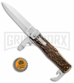 Mikov 241 Predator Stag Multi-Tool Automatic Leverlock Knife - Satin Plain -Hot Sale Euro Knife Store Mikov 241 Predator Multi Tool Auto Stag Polish BHQ 124658 jr bottlecap large