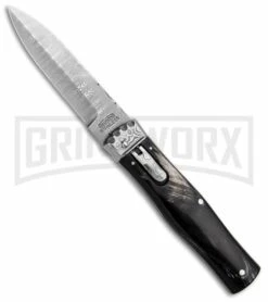 Mikov Panther Buffalo Horn Automatic Lever Lock Knife Damascus Bayonet