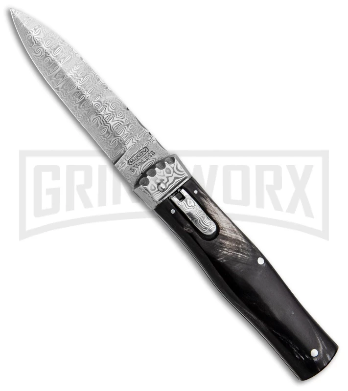 Mikov Panther Buffalo Horn Automatic Lever Lock Knife Damascus Bayonet 3 Mikov Panther Buffalo Horn Automatic Lever Lock Knife Damascus Bayonet