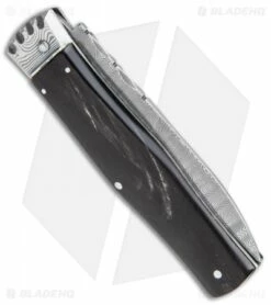 Mikov Panther Lever Lock Automatic Knife Buffalo Horn Bayonet (3.75" Damascus) 8 Mikov Panther Lever Lock Automatic Knife Buffalo Horn Bayonet (3.75" Damascus) -Hot Sale Euro Knife Store Mikov Panther LL Auto Buffalo Horn Bayo Damascus BHQ 104153 jr side