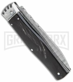 Mikov Panther Buffalo Horn Automatic Lever Lock Knife Damascus Bayonet 8 Mikov Panther Buffalo Horn Automatic Lever Lock Knife Damascus Bayonet -Hot Sale Euro Knife Store Mikov Panther LL Auto Buffalo Horn Bayo Damascus BHQ 104153 jr side large