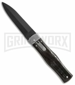 Mikov 241 Predator Dark Horn Automatic Leverlock Knife - Black Dagger