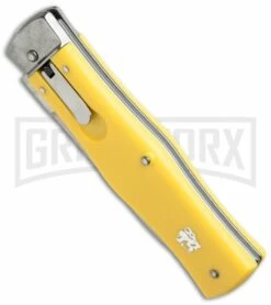 Mikov 241 Predator ABS Yellow Automatic Lever Lock Knife - Satin Plain -Hot Sale Euro Knife Store mikov yellow bottom cm large